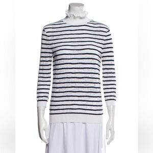 NWT Chloe Sweater Ruffled Turtleneck Striped Lace Layer Pull Over Spring Nautica